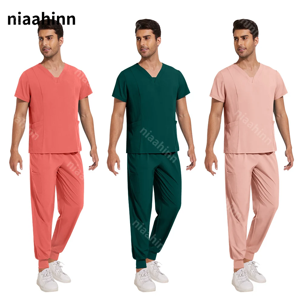 Medical Doctor Costume Men Nurse Surgical Uniforms Scrubs Set Anesthetist Workwear Clinical Scrubs Tops-Pants Nursing Tunic Suit