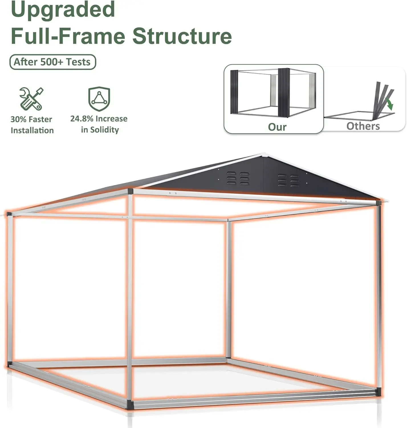 Shed de armazenamento ao ar livre de 10x10 pés, galpão de jardim com estrutura atualizada, galpões de ferramentas de metal para quintal, jardim, pátio, gramado, marrom