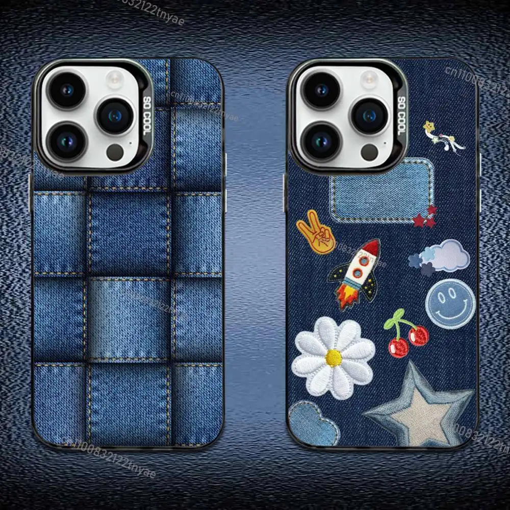 

Jeans Cowboy Denim printed Phone Case IMD Color Silver Shell For IPhone 17,16,15,14,13,12,11 Pro Max Plus Black Cover