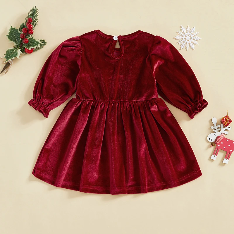 Baby Girl Christmas Dress Santa Smocked Velvet Dress Pleated A Line Puff Dress Toddler Winter Xmas Photo Shoot 6M-4Y