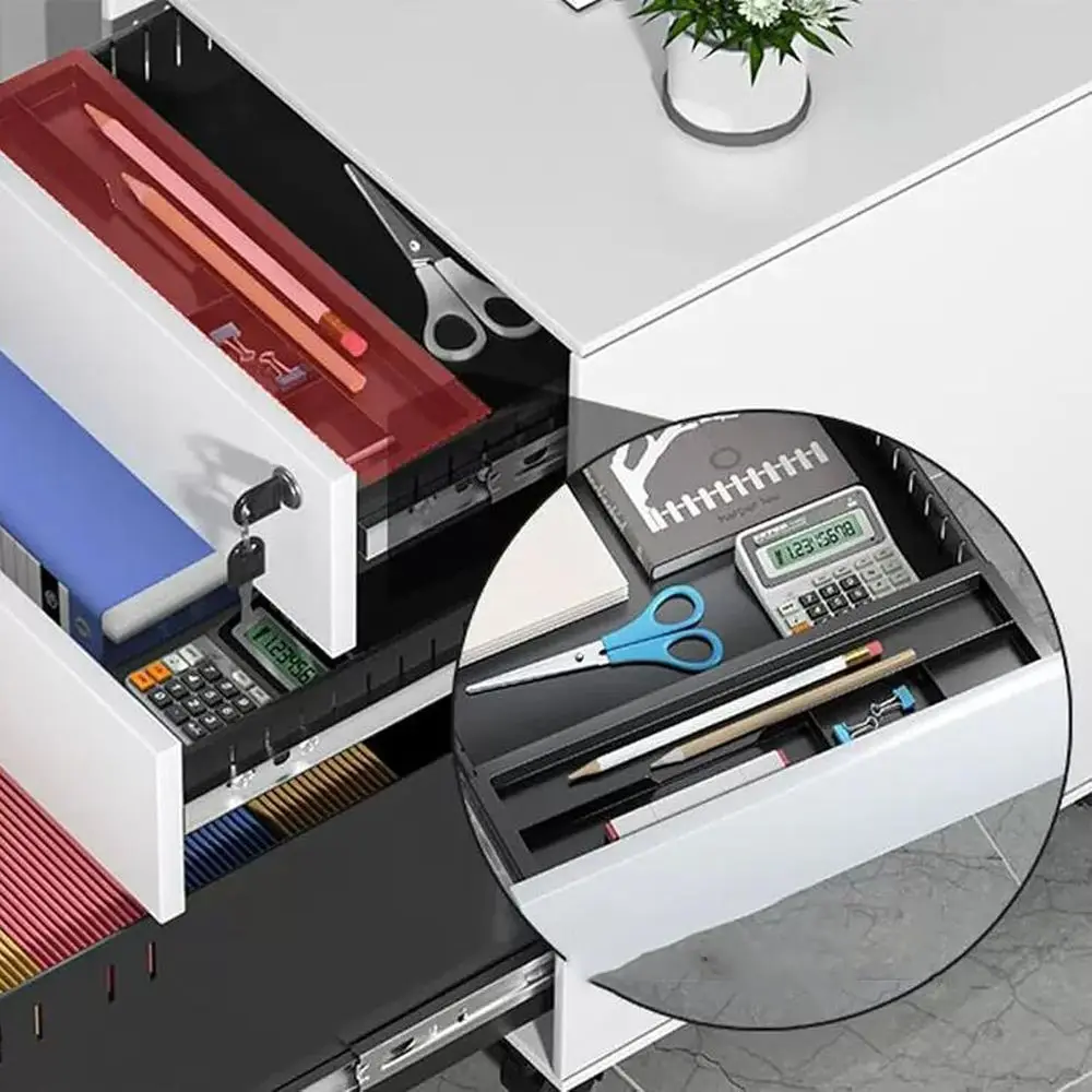 خزانة تخزين قابلة للقفل تحت المكتب مع أدراج - أسود