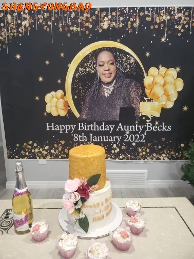 Adult Happy Birthday Party Backdrop Glitter Golden Dots Balloons Family Gathering Custom Photography Background Decor Banner