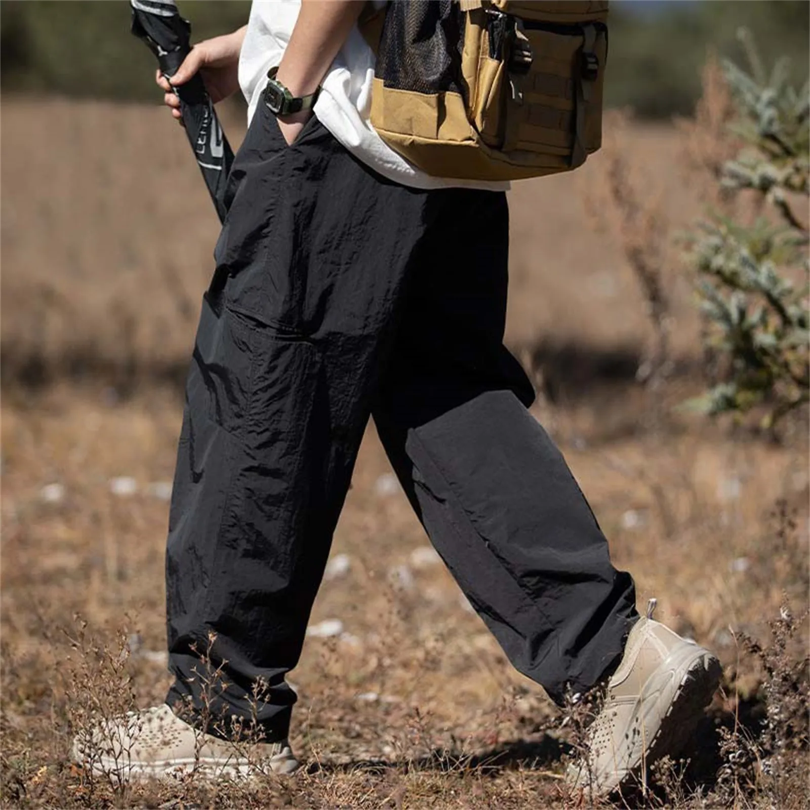 Men's Loose Casual Tactical Pants Training Hiking Wide Leg Work Pant Solid Color Wear-resistant Outdoor Hiking Climbing Trouser