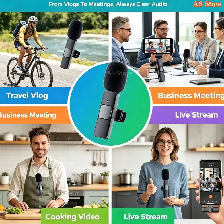 Mini micrófono de solapa inalámbrico, micrófono portátil para transmisión en vivo, juegos, grabación de video, iOS y Android 7