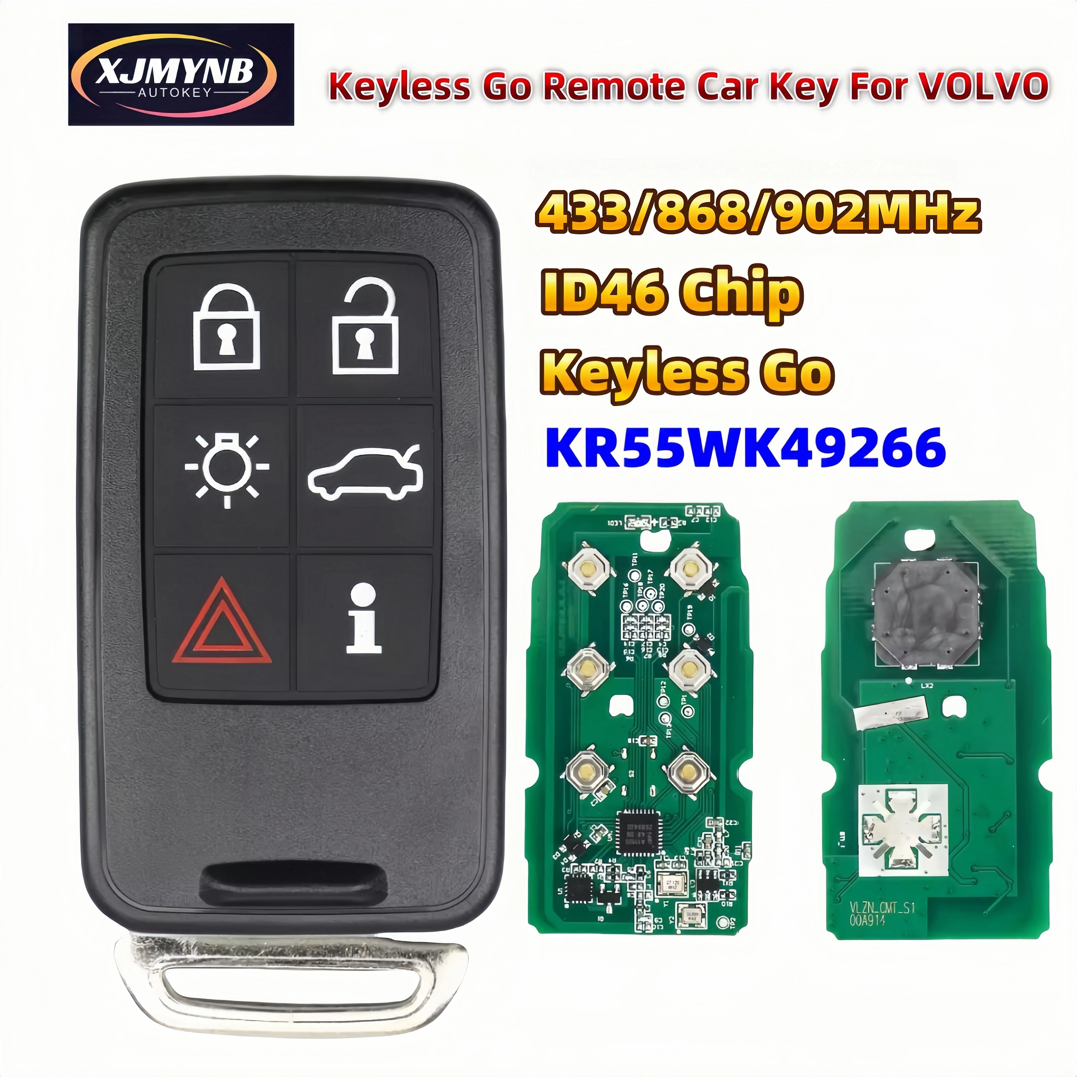 

XJMYNB Keyless Smart Remote Car Key For VOLVO S60 S80 V40 V60 V70 XC60 XC70 2007-2016 433/868/902MHz ID46 6 Buttons KR55WK49266