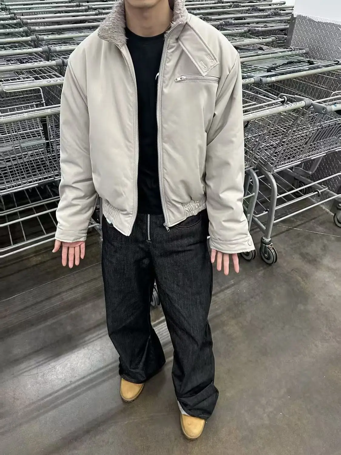 

Cleanfit American Sle Cotton Jaet with Fur Collar Patchwork Design Winter Stand Collar Quilted Harrington Jaet