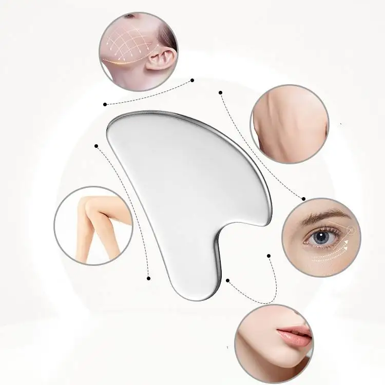 Stainless Steel Gua Sha Tool - Jawline Shaping & Lymphatic Drainage Massage Device for Facial Skincare.