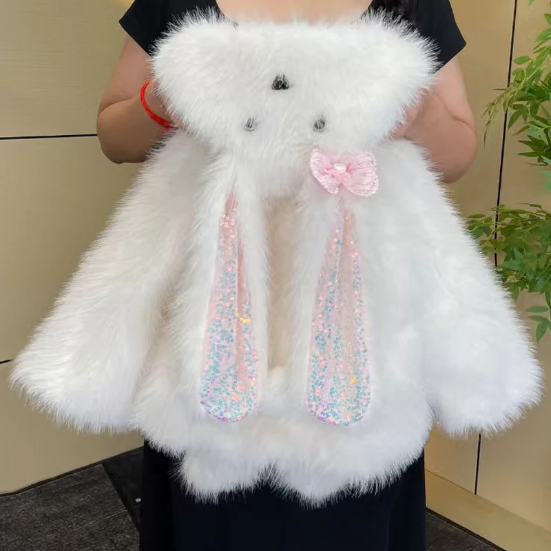 

2025 Winter Children's Love Little White Rabbit Woolen Sweater Autumn Girls' Warm Coat Imitation Leather Grass Cotton Coat