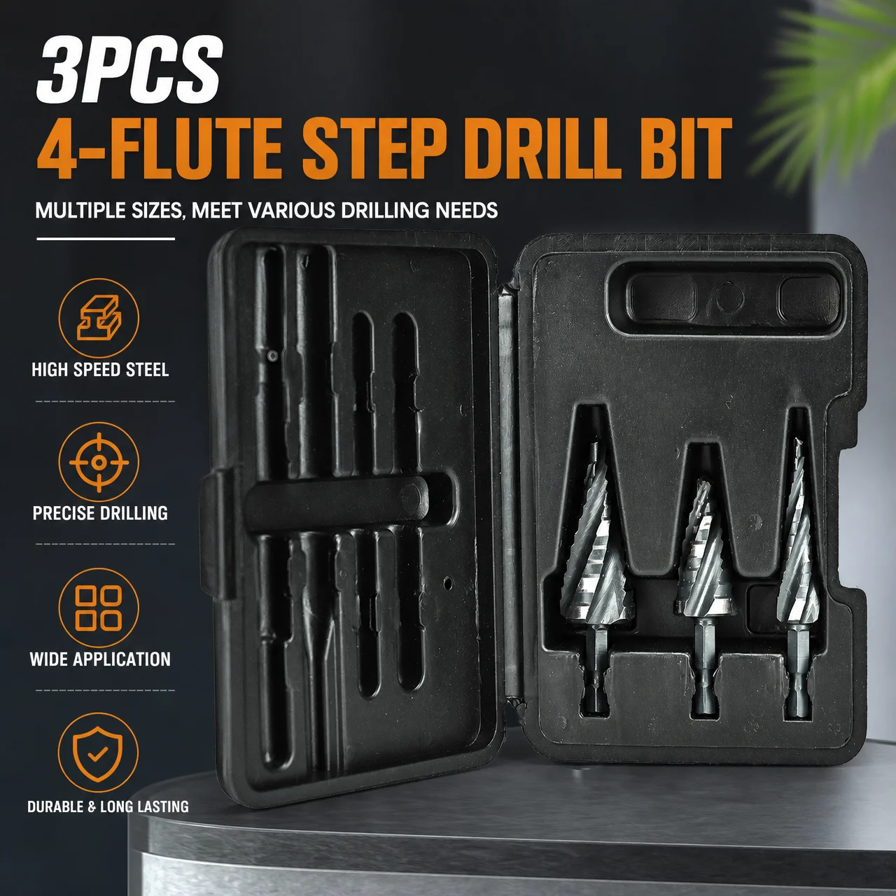 3PCS Step Drill Bit Set Four Spiral Flute Step Bits HSS Drill Bits with 1/4" Hex Shank for Stainless Steel Aluminum Wood Plastic