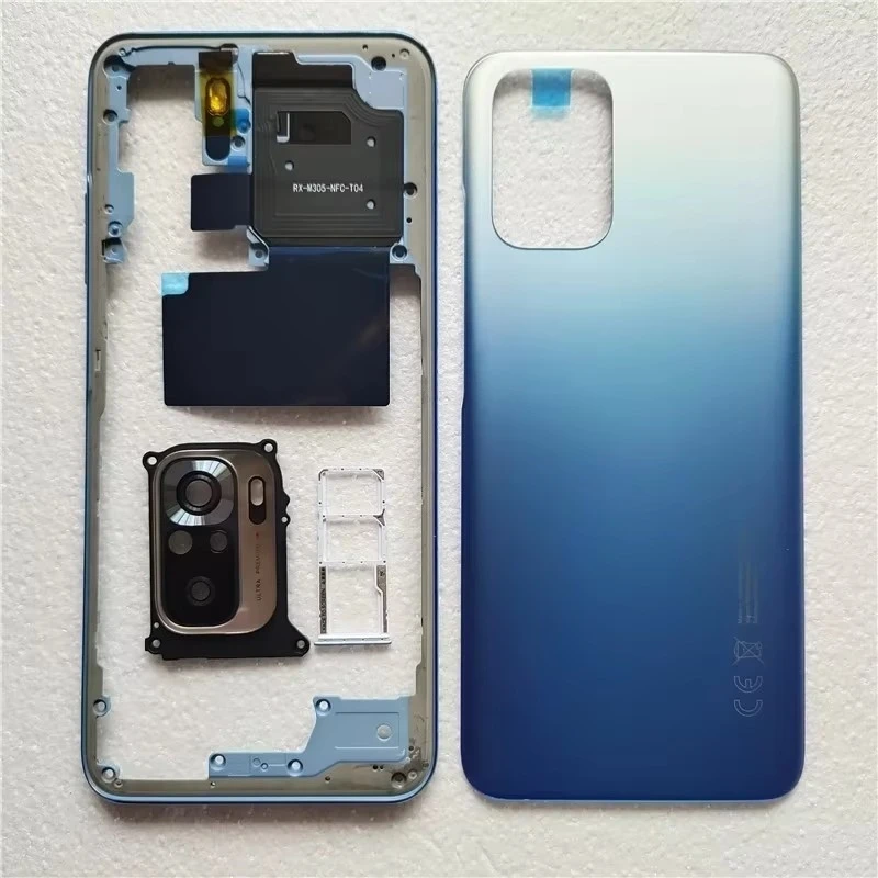 Housing For Xiaomi Redmi Note 10s /Note 10 4G Battery Back Cover+Middle Frame+Volume Button+Camera Glass Lens+Sim Tray