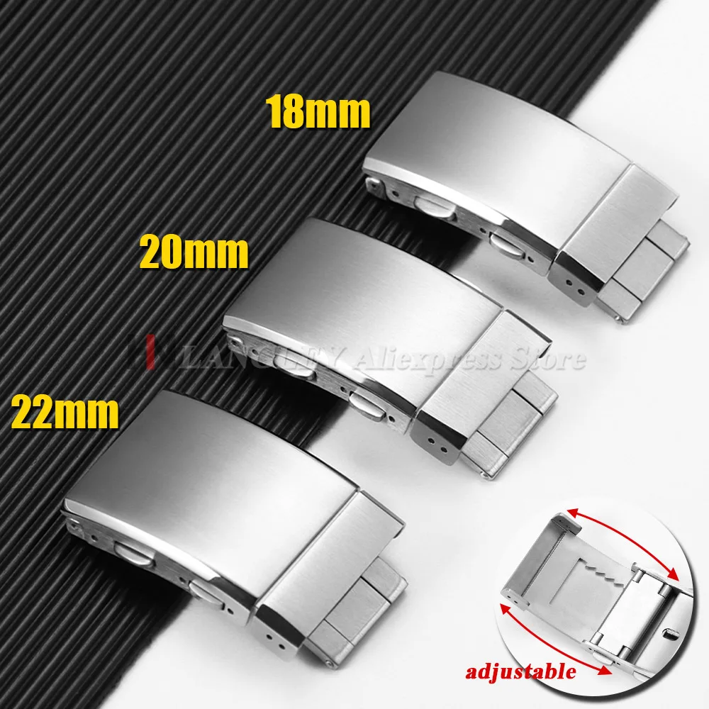 Metal Watch Buckle Clasp 18mm 20mm 22mm 316L Stainless Steel Adjustable Watch Button Brushed Extendable Buckle Watch Accessories