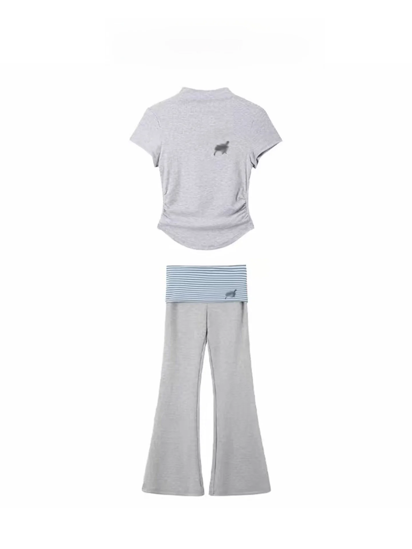

Korean Style Fashion Set Women Summer Hot Girl Short Sleeve T-Shirt Striped Turn-down Flared Pants Two-piece Set Breathable L...
