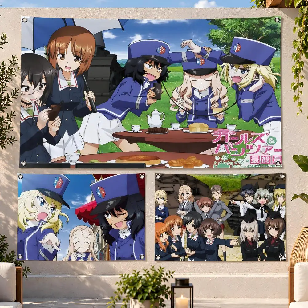 Anime Military Girls und Panzer Flags Fan Flag Banner Wall Hanging Outdoor Yard Camping Dorm Garage Party Home Decor Gift