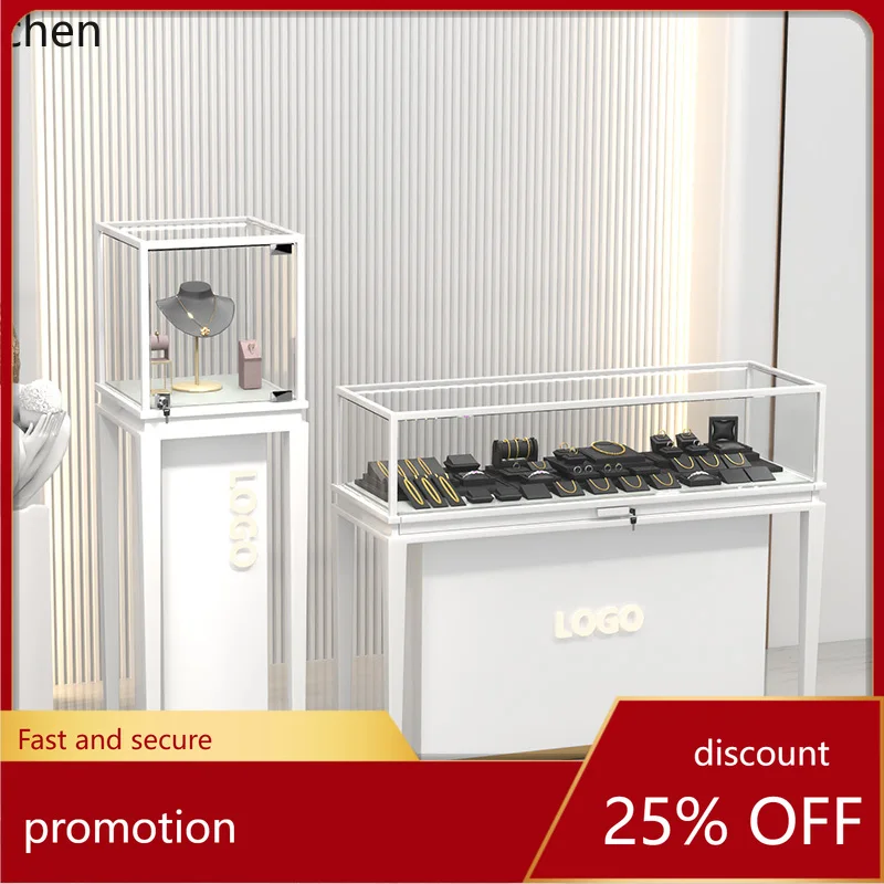 ZML Stainless Steel Jewelry Display Cabinet Showcase Watch Glasses Glass Display Shelf
