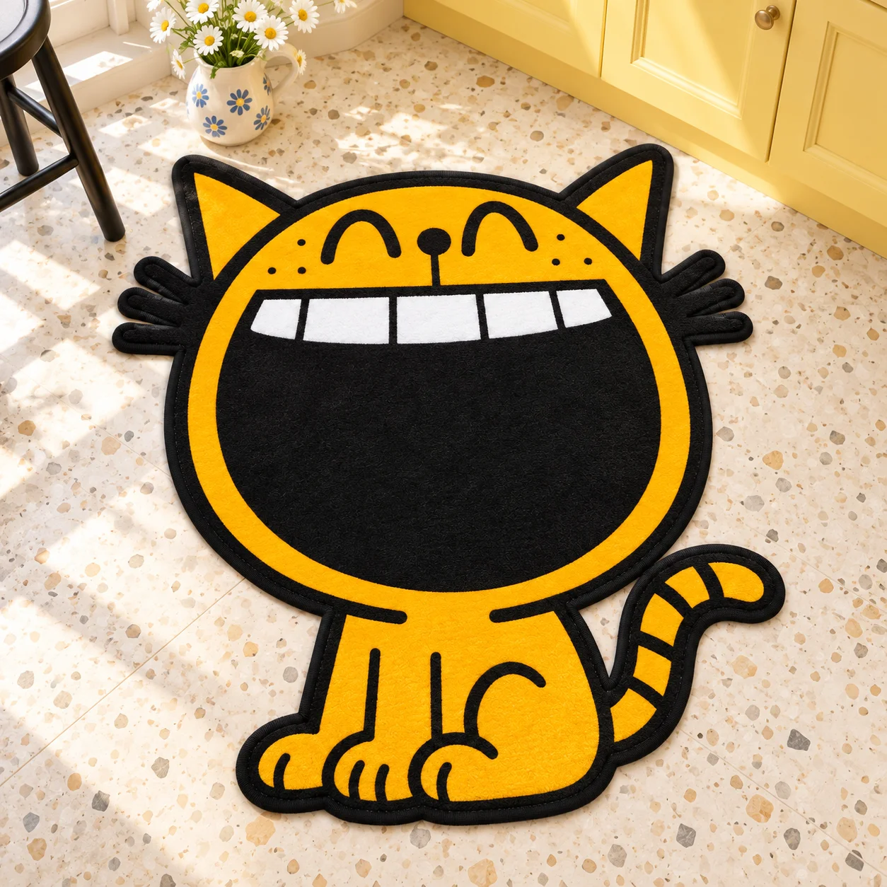 Comic Cat Shaped Area Rug Flannel Irregular D-Dog Man Indoor Mat for Bedroom Living Room Entryway Soft Indoor Carpet Home Decor