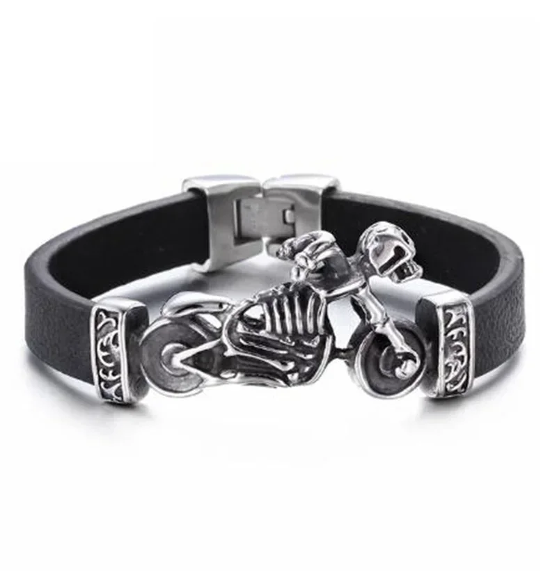 Men\'s Stainless Steel Gothic Gold Color Skull Leather Braided Bracelet Classic Punk Rock Party Jewelry Accessories