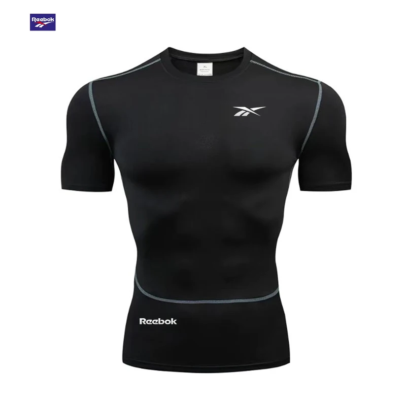 Reebok logo men's running tight-fitting sports shirt-quick-drying football short-sleeved shirt-casual sportswear-excellent breat - view 6