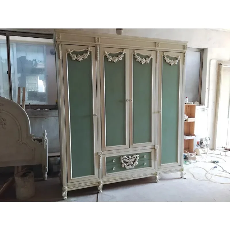 French country solid wood light luxury carved wardrobe pastoral retro old imitation wardrobe girl girl bedroom princess