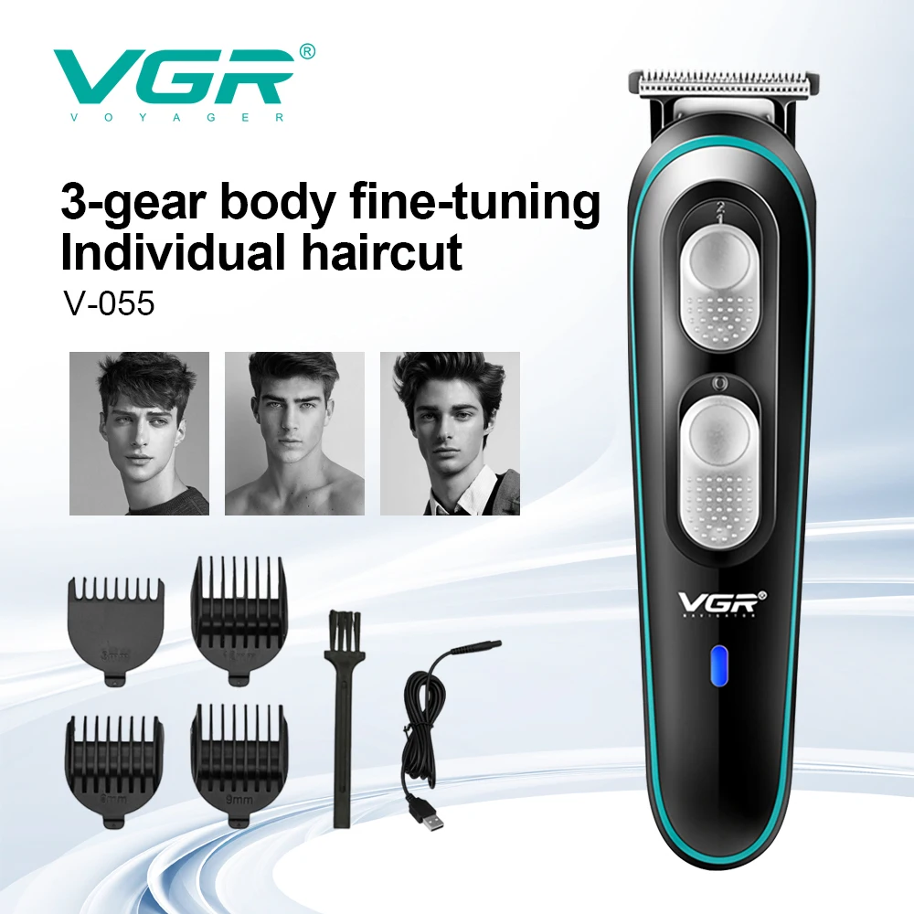 VGR 055 プロフェッショナルバリカンメンズ防水ヘアトリマーグルーミングツール充電式コードレスバリカン理容室用