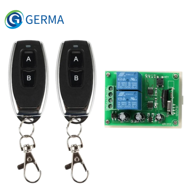 GERMA  2 CH RF 433 Mhz Remote Transmitter + 433Mhz Wireless Remote Control Switch DC 12V 2CH RF Relay Receiver Module for Garage