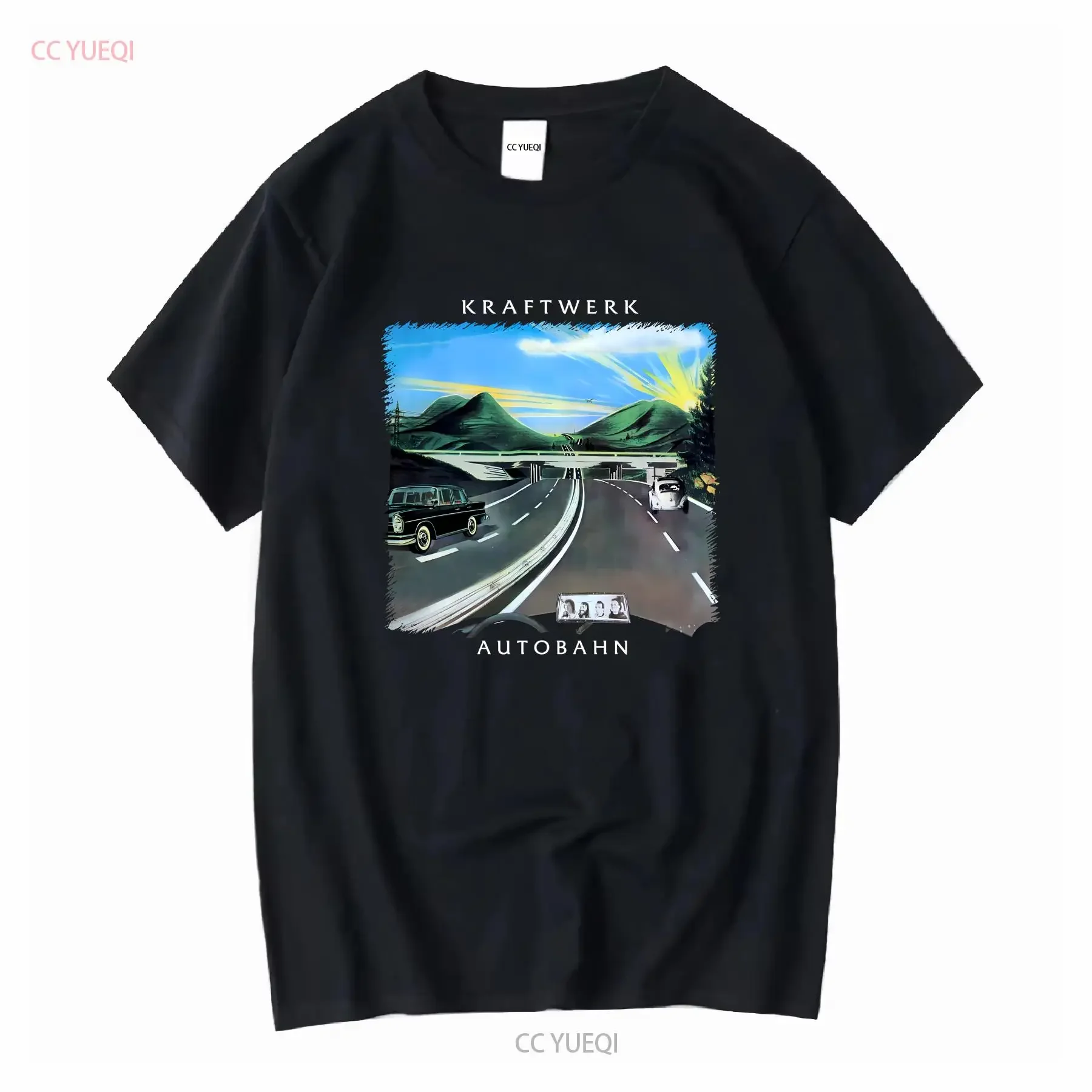 Kraftwerk Autobahn música electrónica Vintage camiseta Ralf Hutter Florian Schneider vintage lavado ropa de diseñador transpirable