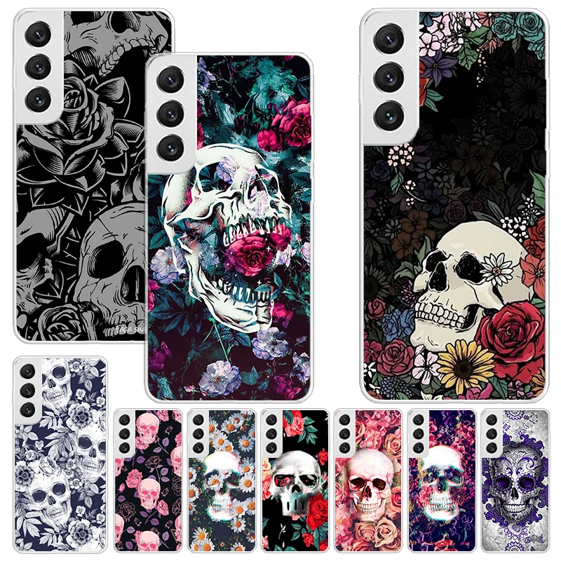 Floral Sugar Skull Flower Print Soft Case for Samsung Galaxy S25 S24 S23 S22 Ultra S21 Plus S20 FE Phone Shell S10 + Pattern Cov