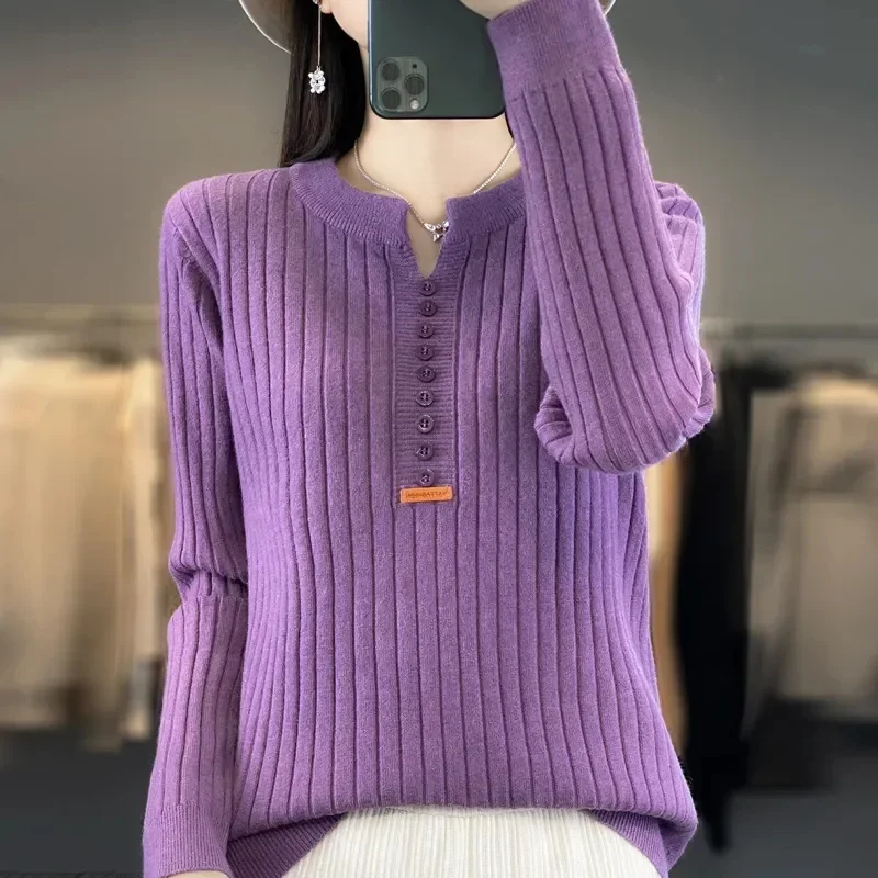 2024 Sweater Women Long Sleeve Top Knitted Pullover V-Neck Fashion Sweater Woman Winter Basic Female Clothing Soild OL Sweaters