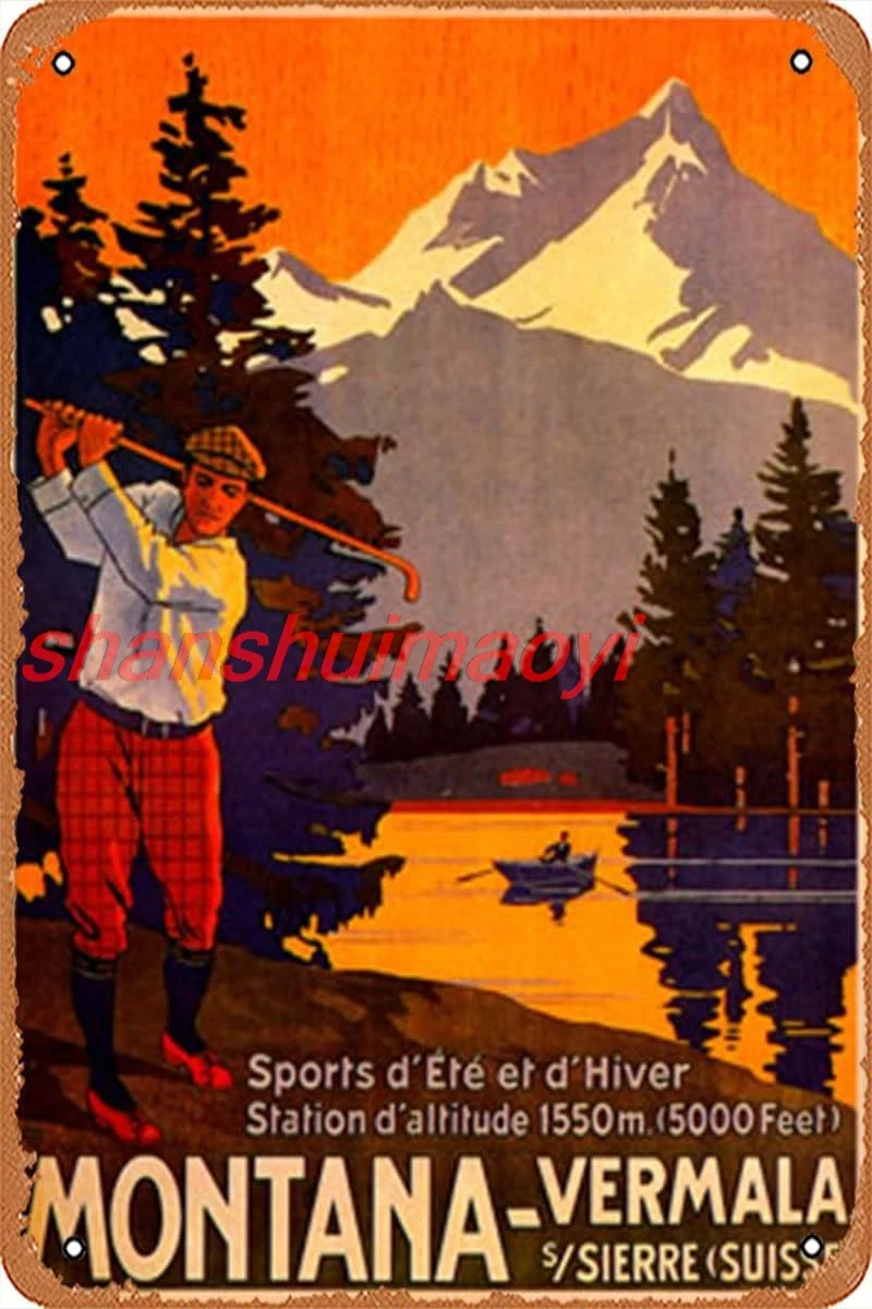 Muecddoa Retro Metal Tin - Montana Golf Vintage Travel Posters Unique Wall Art - Tin Sign Poster,Wall Art,Vintage Plaque Si sign