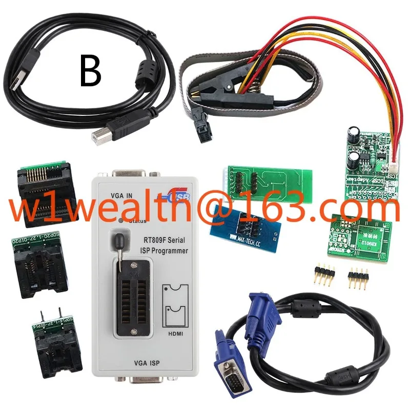 

RT809F LCD ISP Programmer + 15 Adapters KB9012 TSOP8 TSSOP8 IC Test Clip SOP16 VGA Cable