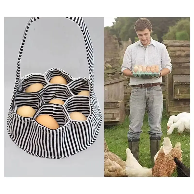DT15 Egg Collection Basket for Fresh Eggs Chicken Duck for Goose Farm Gathering Basket with Handle Foldable Canvas
