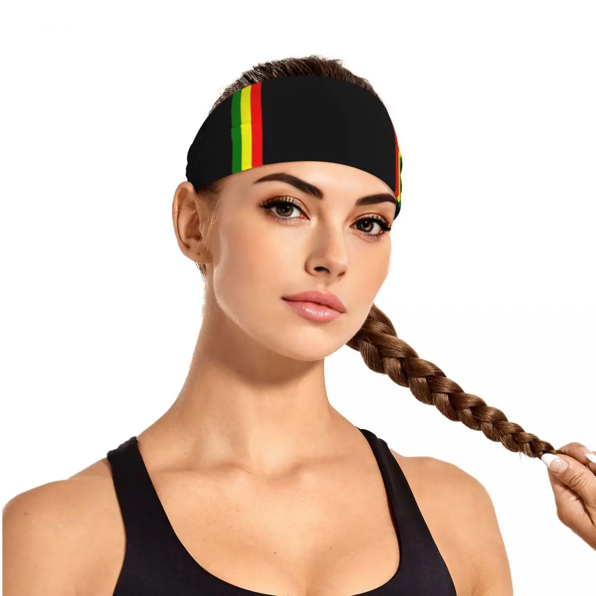 Custom Reggae Rasta Stripe Colors Pattern Workout Sweatband Women Non Slip Quick Drying Jamaican Jamaica Proud Headbands Running