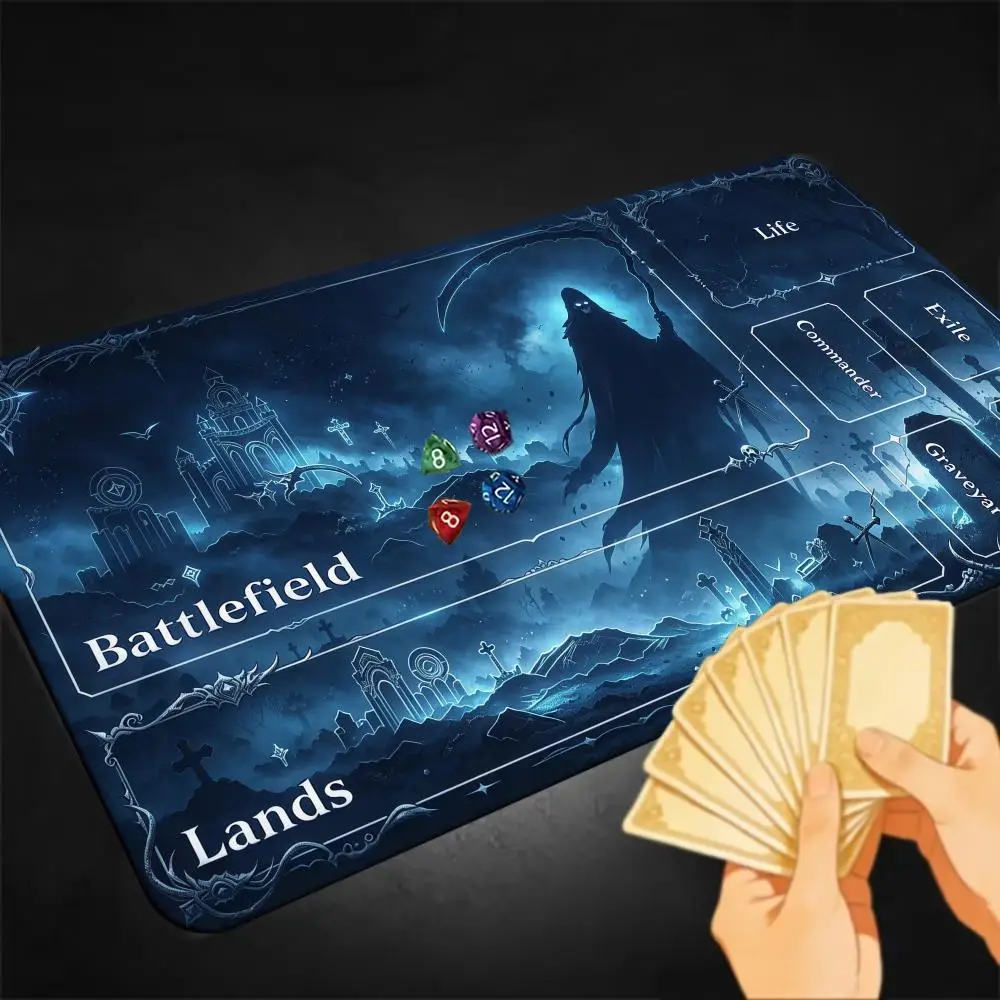 Grim Reaper Moon Graveyard MTG Zoned Playmat, Dark Gothic Cemetery Commander Card Mat, Magic The Gathering Playmat Tabletop Gift