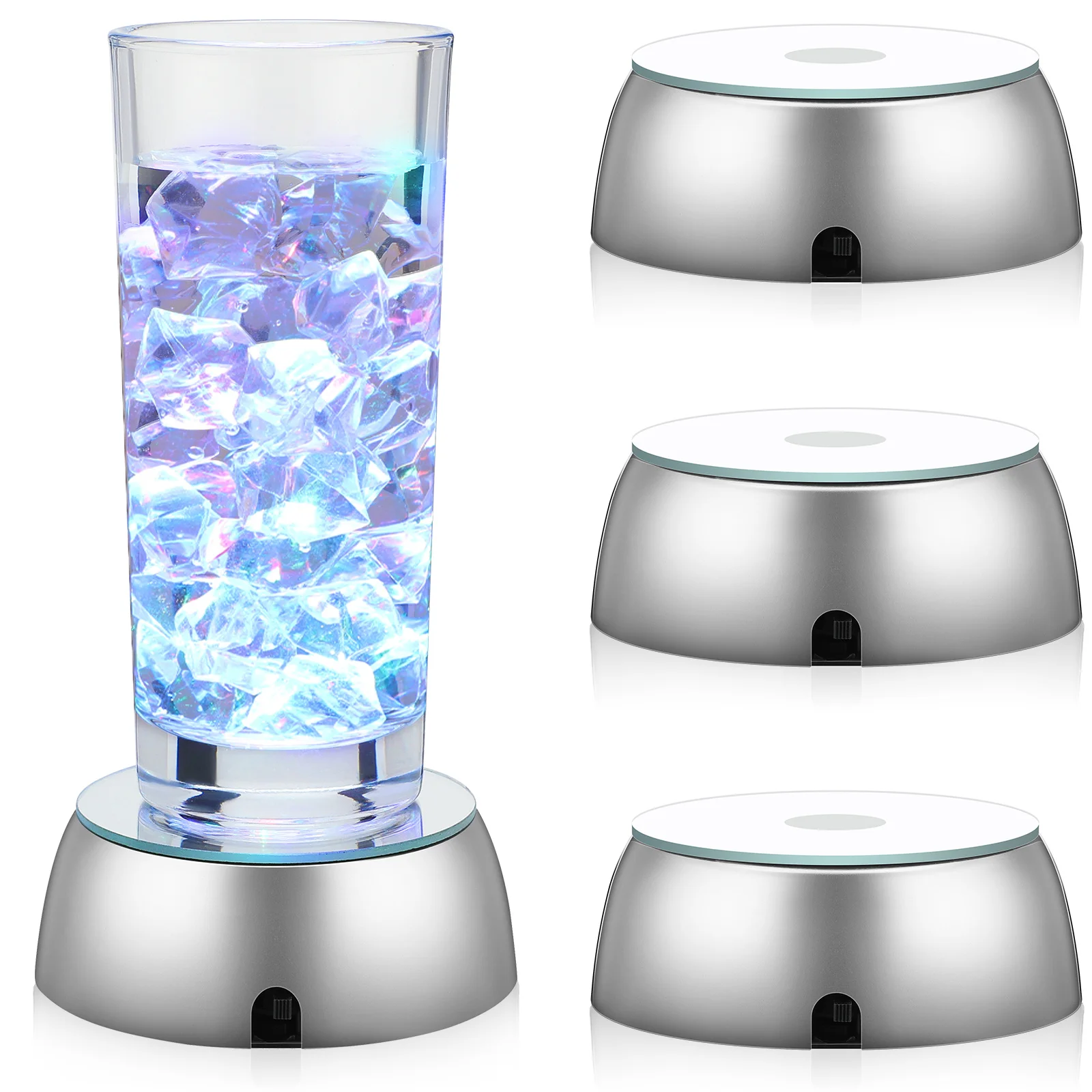 

4Pcs Colorful LED Display Light Base Sturdy Reusable Plastic Stand for Crystal Ball Glass Decor Home Store Window Display