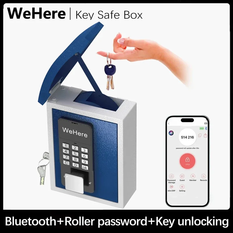 Password Remote Control Key Lock Box Wall Mount with Key Drop Slot Key Storage Box Smart Key Safe OTP/APP Bluetooth/Code Unlock