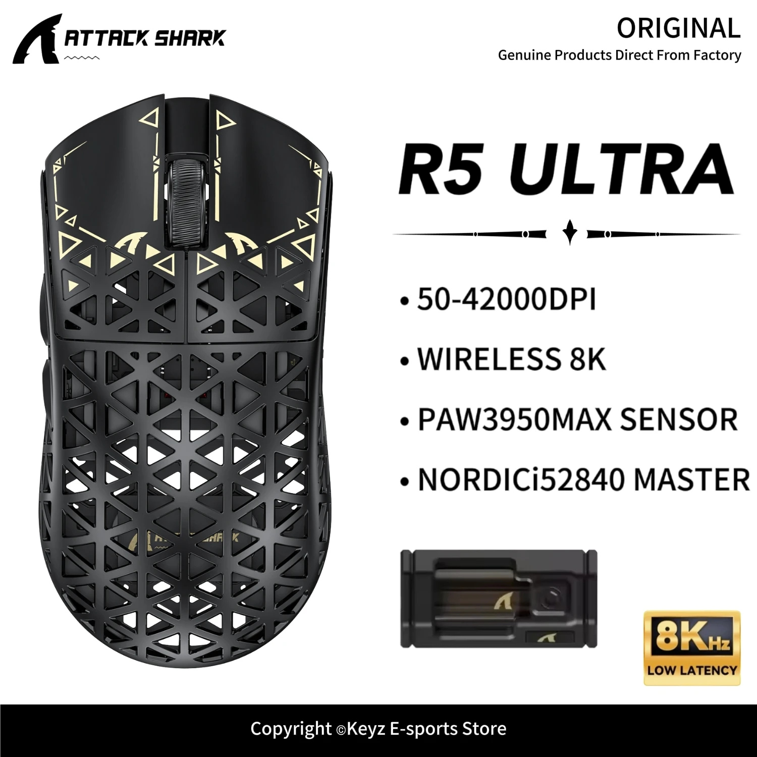 ATTACK SHARK R5 ULTRA Carbon Fibre Ultra-Light Wireless Gaming Mouse PAW3950Max 42000DPI 8KHz OMRON Switch for Gaming