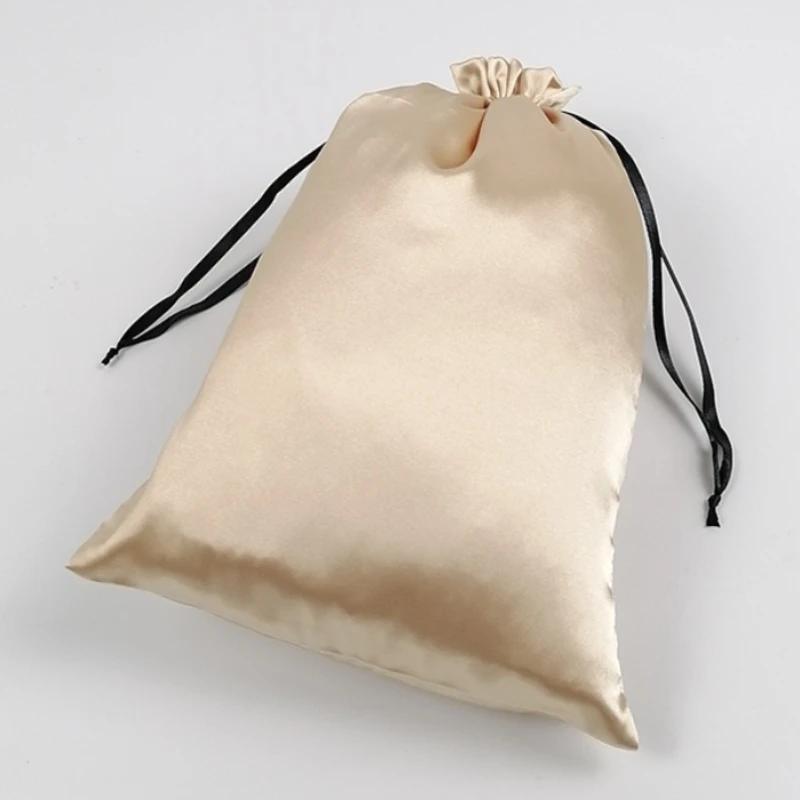 Gold Silk Gift Bags Satin Drawstring Pouch Packaging Jewelry Hair Cosmetics HandBag  Clothes Storage Shoes Travel Sachet 20p