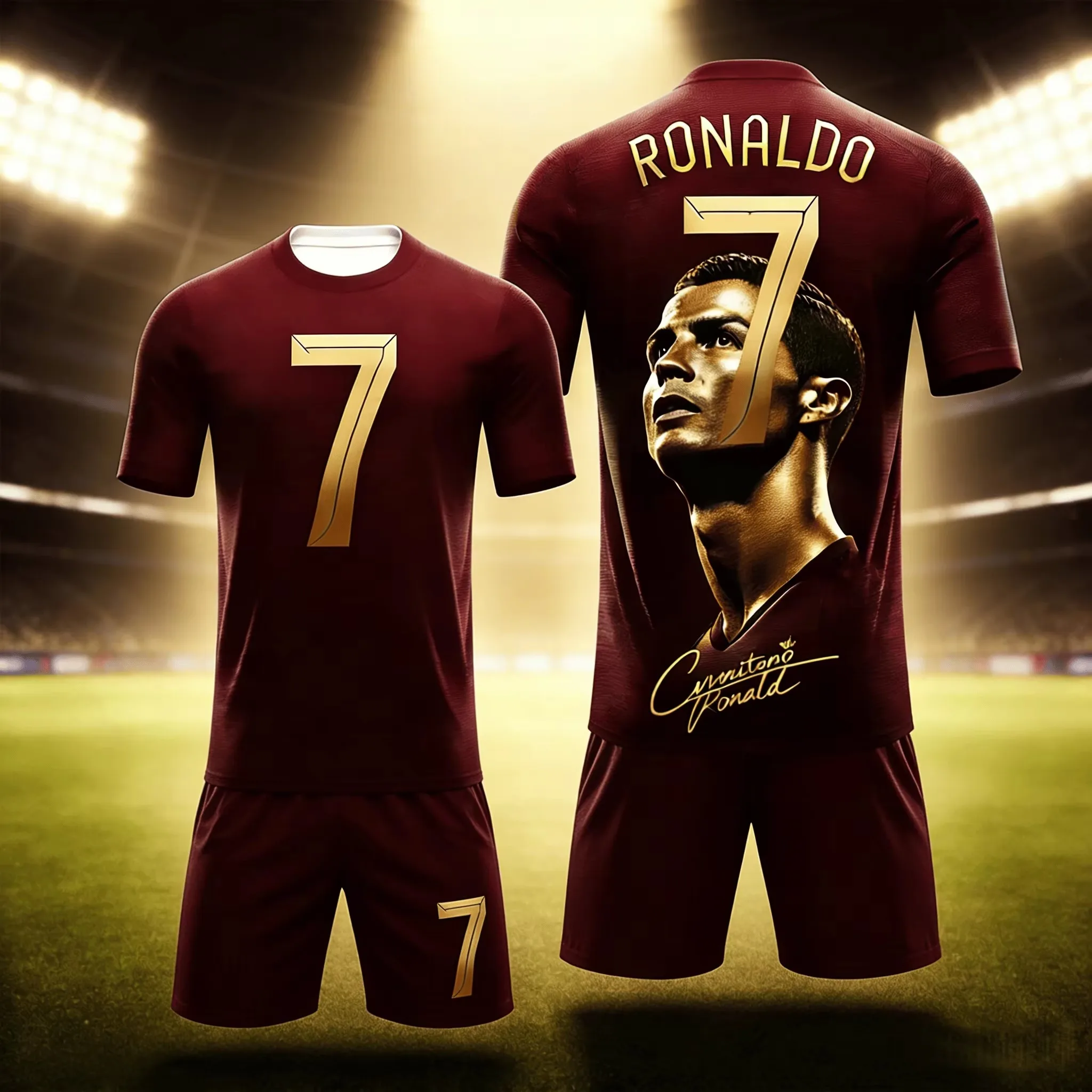 Summer New Football Star 3D Ronaldo Fan Commemorative Customized Size 7 Jersey for Adults/children Short Sleeved Shorts Set kids