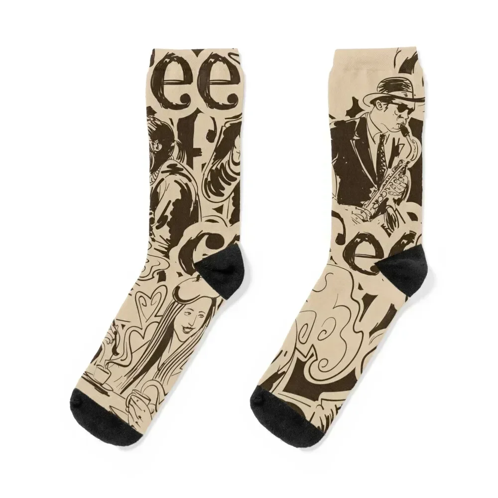 Coffee and jazz, vintage restaurant Socks funny gift designer brand custom sports Socks Ladies Men's