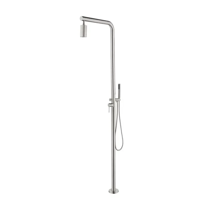 Modern Design Brass Brushed Single Handle Floor Standing Outdoor Shower Faucet with Rain & Jet Spray Patterns