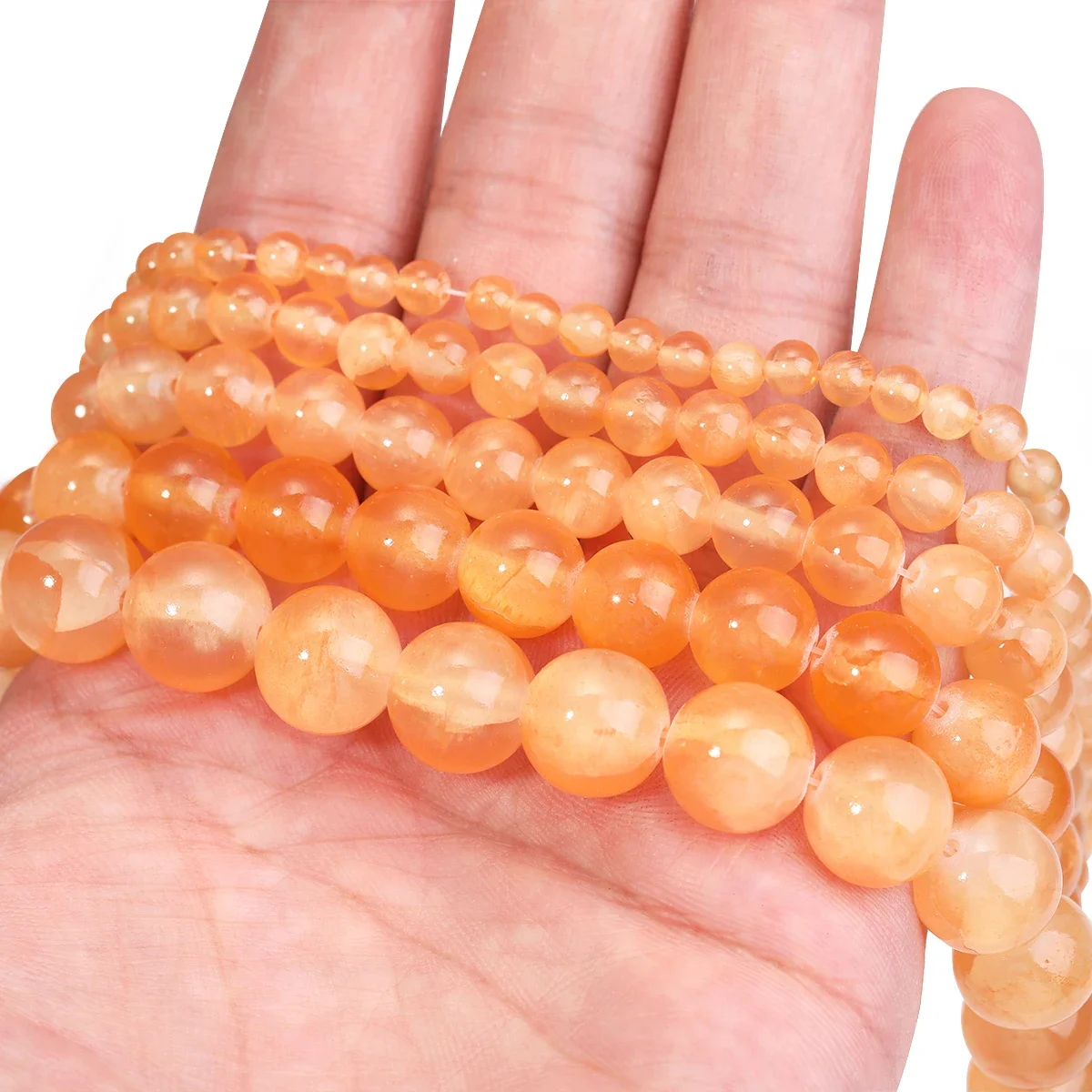 Espaciador de piedra redonda de Jade de seda de hielo naranja, cuentas con orificio grande para fabricación de joyería, accesorios de cuentas DIY, 4/6/8/10/12mm