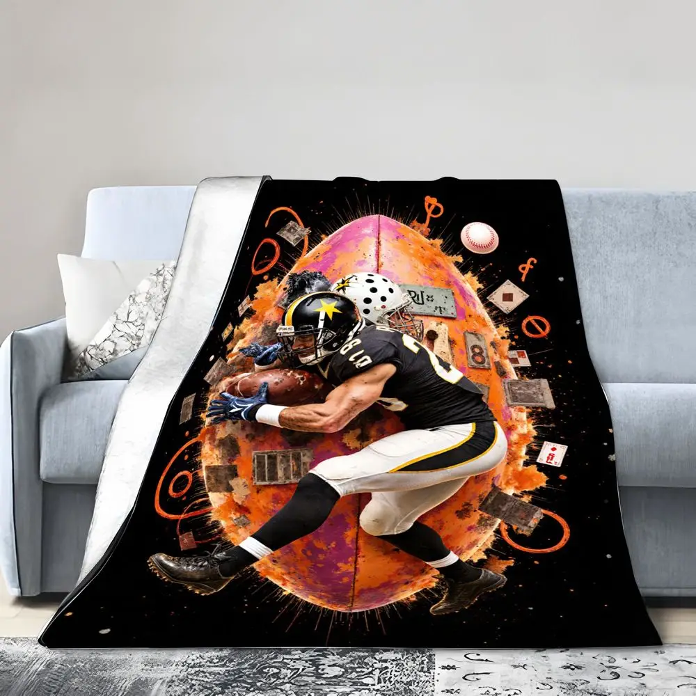 لاعب كرة القدم الأمريكي الديناميكي في بطانية الحركة - تصميم فني من بيتسبرغ ستيلرز باللونين الأسود والأصفر، يتميز بفو نابض بالحياة