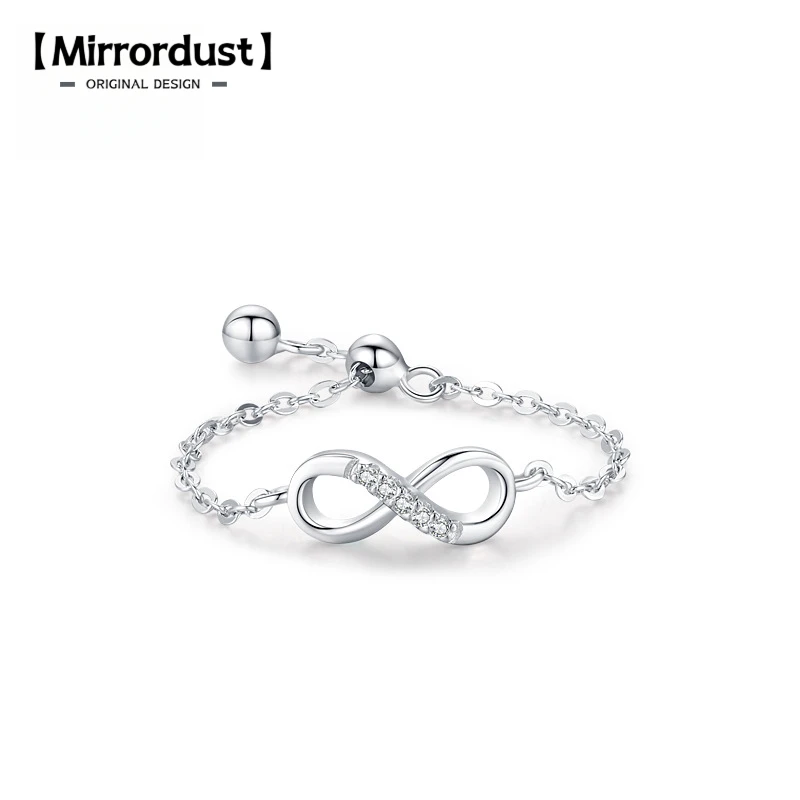 

【Mirrordust】s925 Silver Infinite Love Micro Inlaid Ring for Women, Light Luxury Niche Design, Adjustable Chain Ring