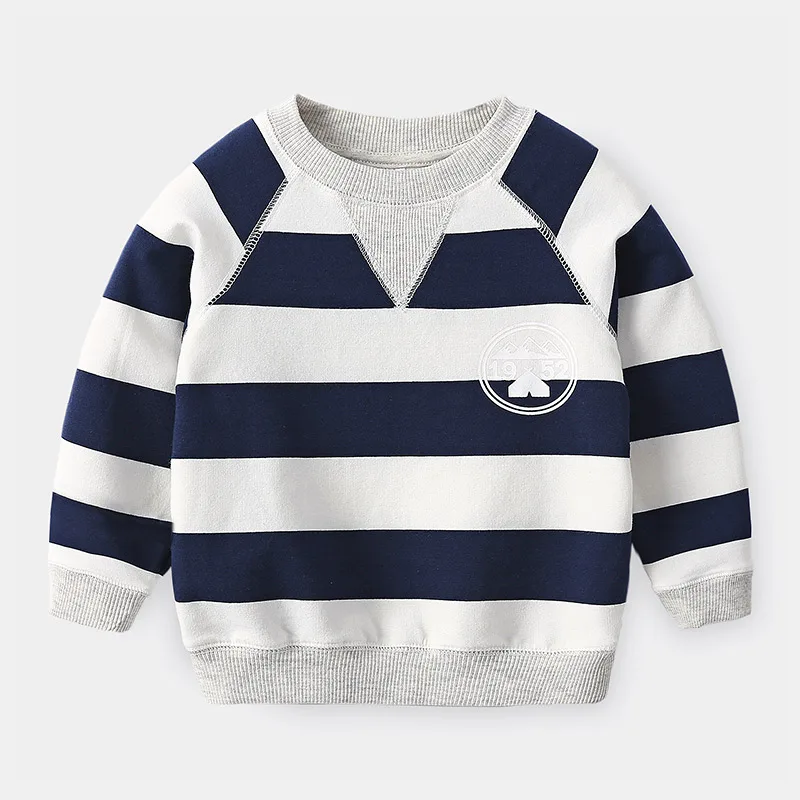 2023 Spring Autumn Fashion 2 3 4 5 6 7 8 9 10 Years Long Sleeve Striped Print Pullover Handsome Sweatshirt For Kids Baby Boy