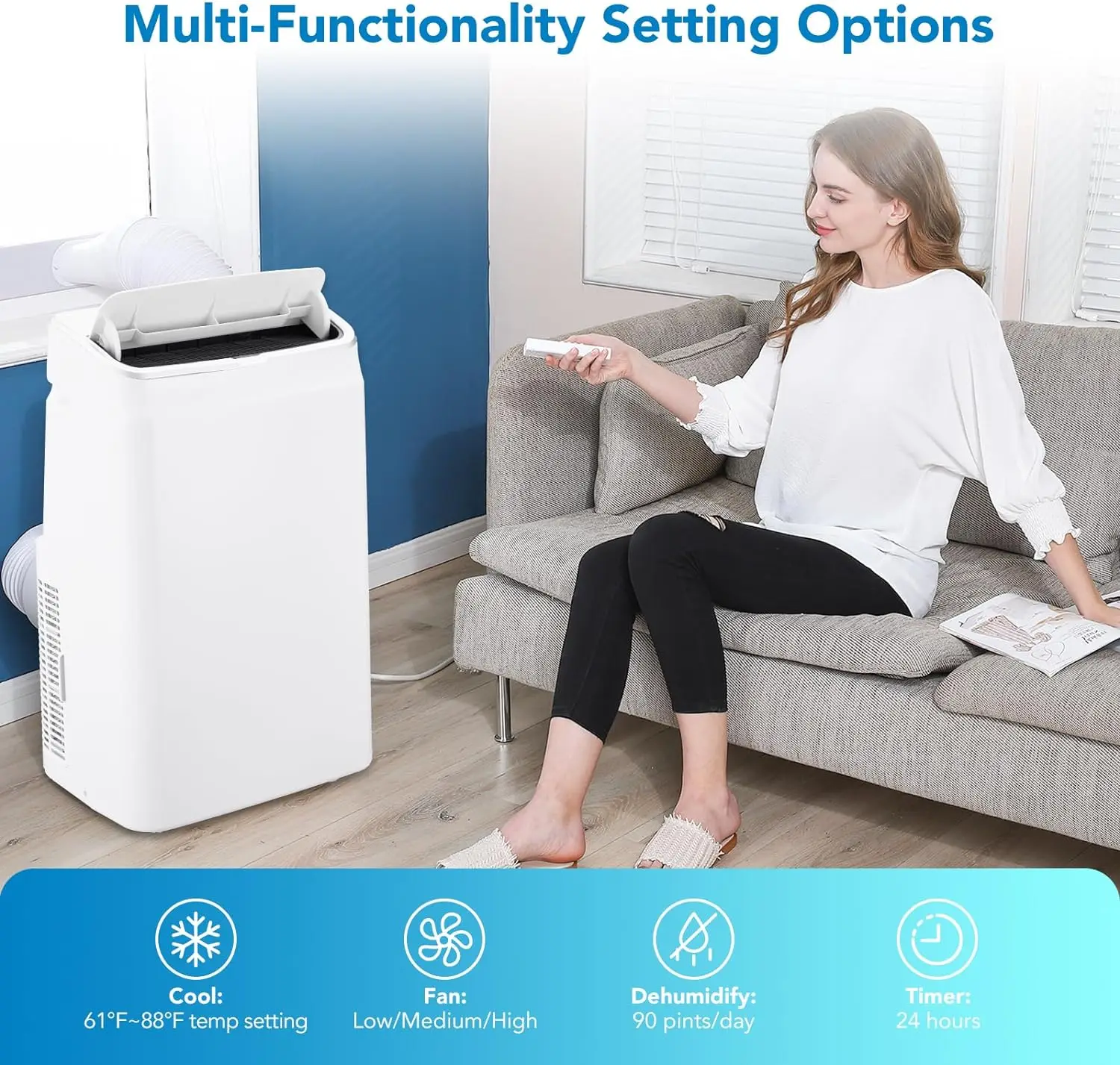 Portable Air Conditioner 14,000 BTU 3-IN-1 Quiet AC Unit with Remote Control, Built-in Dehumidifier, Fan, Auto, Sleep Modes