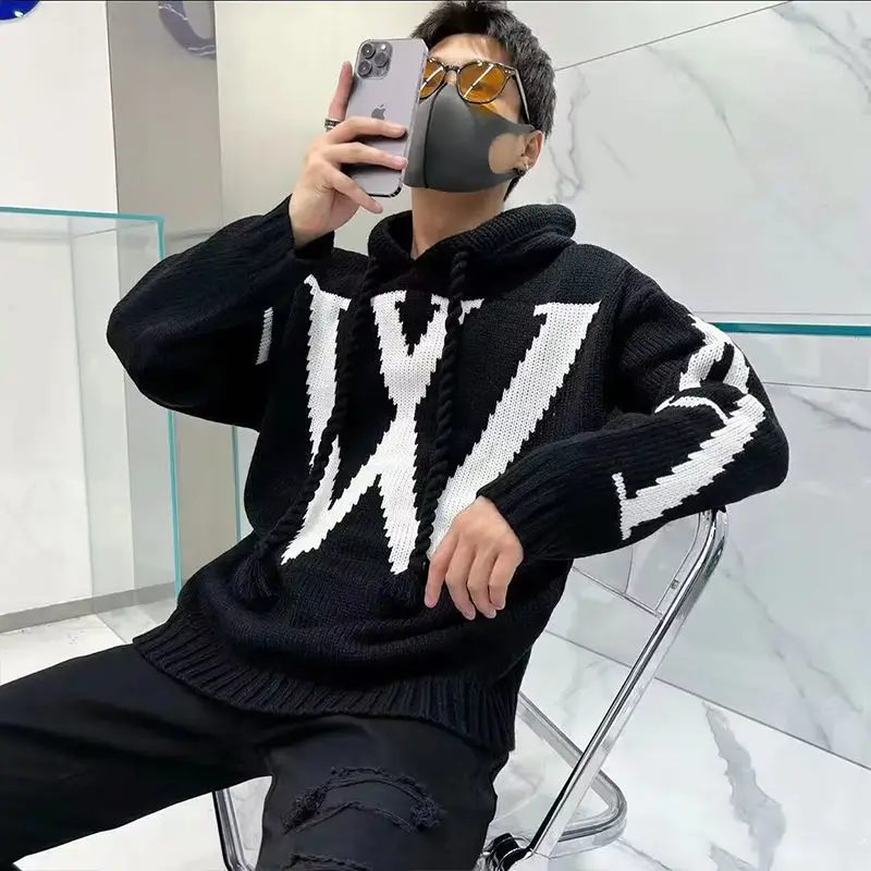 

Japanese Sweater Men Loose Outer Wear Lazy Style Pullover Sweater Men Hooded Coat Top Versatile