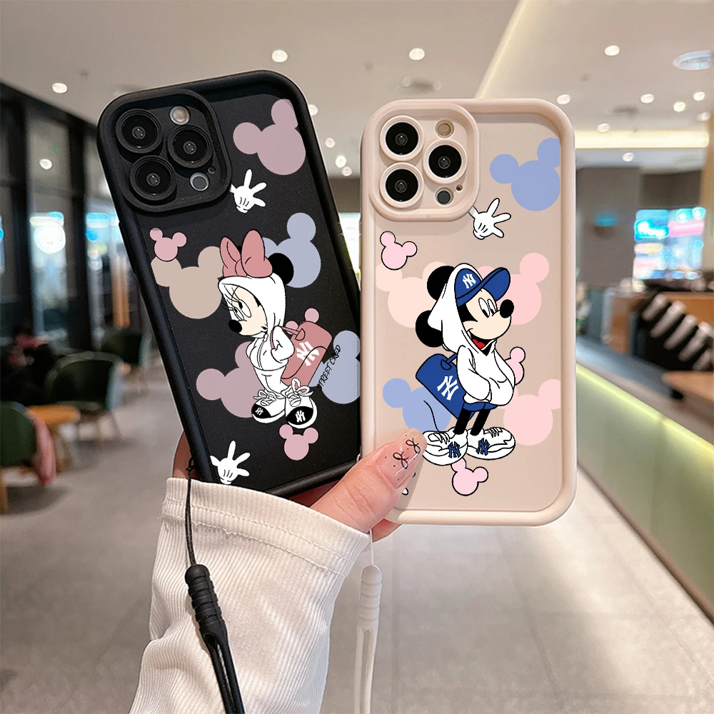 

Luxury Mickey Minnie Mouse Phone Case for Huawei P20 P30 P40 P50 Mate 30 40 Pro Nova 10 SE Soft TPU Back Cover With Hand Strap