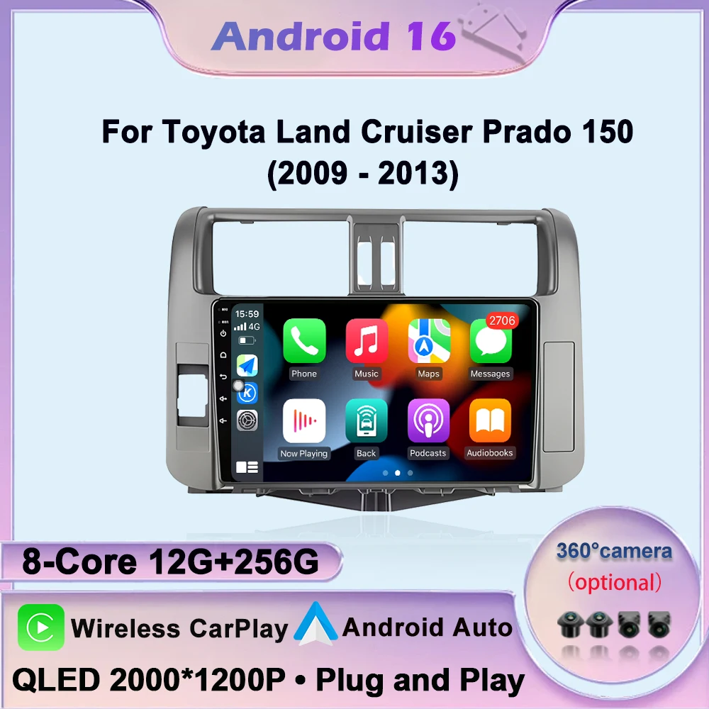 For Toyota Land Cruiser Prado 150 2009-2013 Car Radio Multimedia Player Video Navigation Carplay Stereo GPS WIFI DSP Carplay