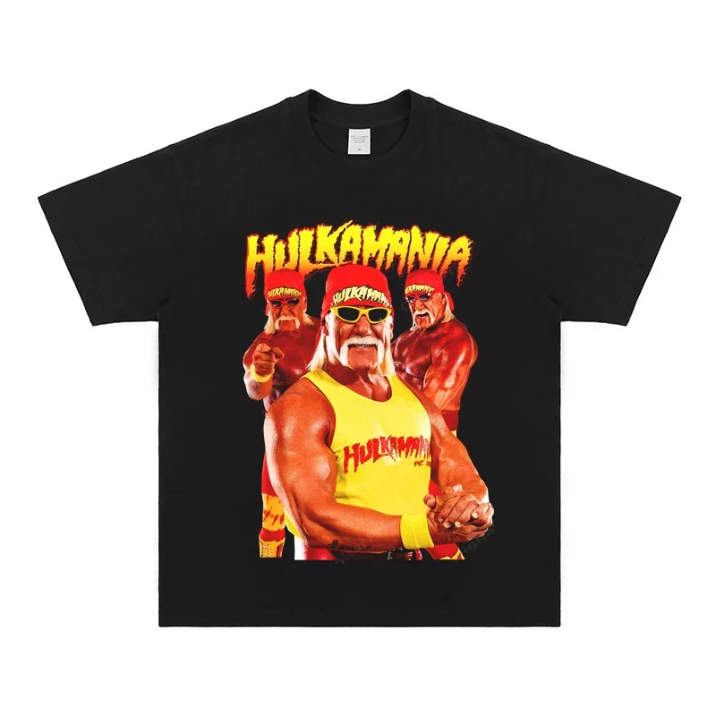 

Hulk Hogan Hulkamania Fire Graphic T-Shirt Oversized Crew Neck Soft Cotton Breathable Y2K Style Wrestling Fan Daily Casual Top