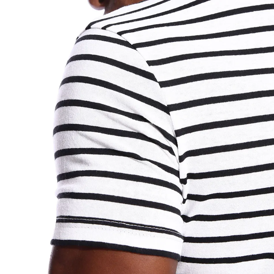 Black and White Striped T Shirt for Men Stripe Tshirt Crew Neck Top Tees Man Short Sleeve Sailor Male Top