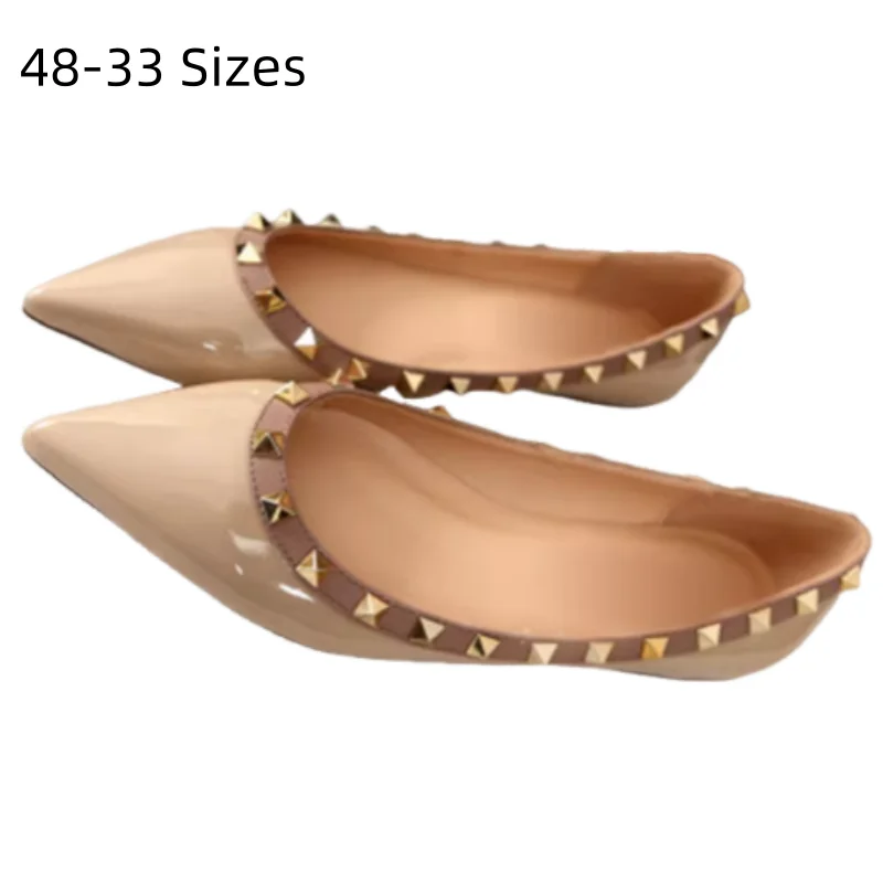 

Lady Lock Studs British Style Flats Pointy Toe Shiny Mat Shoes Patchwork No Heels Slip-On Spony Sole 2024 New Arrivals Chaussure